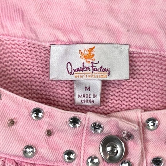 Vintage RARE Quacker Factory Womens M Pink Sweater Shirt Rhinestones & Beaded - Picture 11 of 15